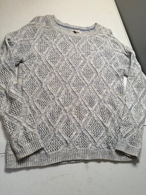 Sonoma Light Gray Open-Knit Diamond Crewneck Sweater